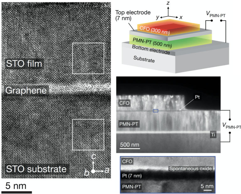 Electron micrographs and illustrations of remote epitaxy